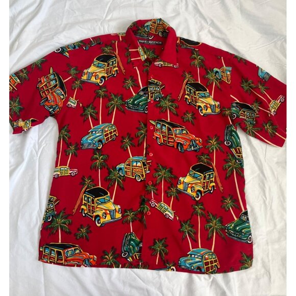 Box Office Island Classic Hawaiian Button Up Shirt Men's Size Large Cars Surfboa - Picture 2 of 5